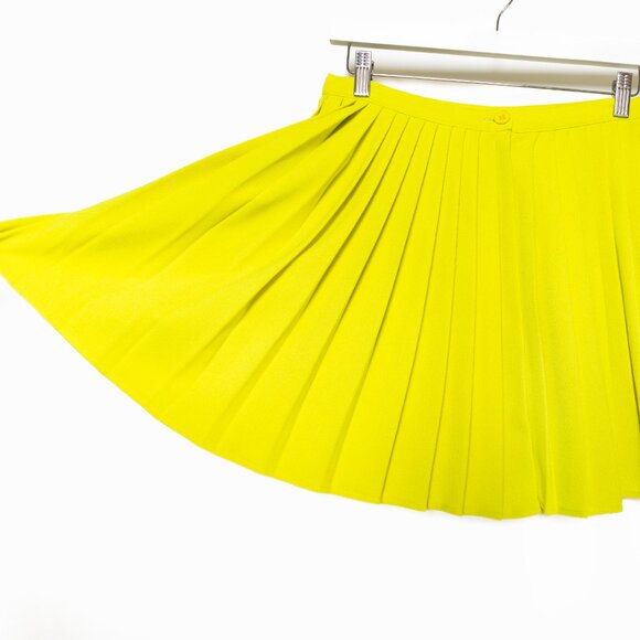American Apparel Lime Neon Yellow Green Crepe Pleated Mini Skirt - Medium - Picture 3 of 9